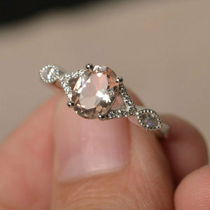 1.3ct Oval Cut Peach Morganite Engagement Ring 14k White Gold Over Unique Design