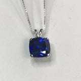 1.5ct Blue Sapphire Pendant Cushion Cut Solitaire 14k White Gold Finish NO CHAIN