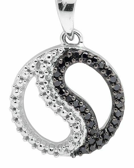 1.2ct Round Cut Black & White Diamond Pendant Yin Yang 14k White Gold Finish