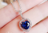 2ct Heart Cut Blue Sapphire Halo Cluster Pendant with Chain 14k WhiteGold Finish