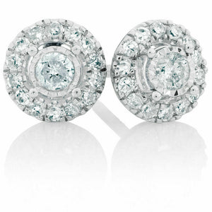 2ct Round Cut VVS1D Diamond Halo Solitaire Stud Earrings 14k White Gold Finish