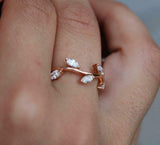 0.9ct Marquise Cut Diamond Engagement Ring Leaves Design 14k Rose Gold Finish