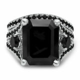 5Ct Emerald Cut Black Diamond Accents Milgrain Bridal Set 14K White Gold Finish