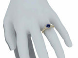 3ct Round Blue Sapphire Milgrain Accent Diamond Halo Ring 14k Yellow Gold Finish