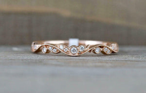 1ct Round Cut Diamond Wedding Band 14k RoseGold Over Dainty Milgrain Anniversary