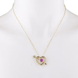 1ct Pink Sapphire Pendant with Chain Heart Cut Arrow Heart 14k YellowGold Finish