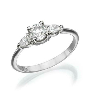 1.5ct Round Cut Diamond Engagement Ring Pear Accent Trilogy 14k WhiteGold Finish