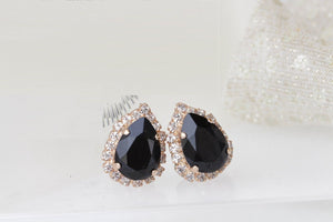 2ct Pear Cut Black Diamond Halo Stylish Stud Earrings Women 14k Rose Gold Finish