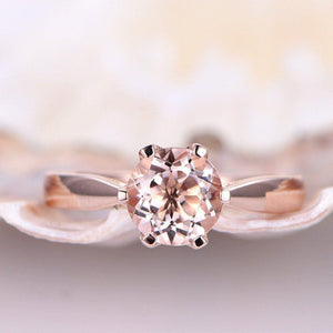 0.5ct Round Cut Peach Morganite Solitaire Engagement Ring 14k Rose Gold Finish