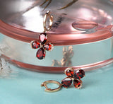 2ct Pear Cut Red Garnet Cross Flower Drop Earrings Women 14k Rose Gold Finish