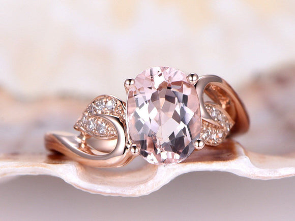 2ct Oval Cut Peach Morganite Vintage Floral Engagement Ring 14k Rose Gold Finish