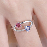 2ct Trillion Blue Tanzanite Pink Ruby Unique Engagement Ring 14k White Gold Over