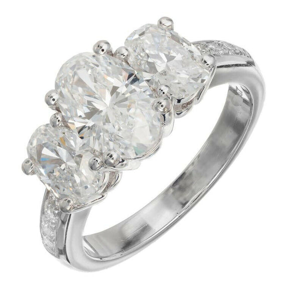 4ct Oval Cut Diamond Solitaire with Accents Trilogy Ring 14k White Gold Finish