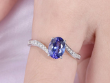 1ct Oval Blue Tanzanite Engagement Ring Swirl Round Accent 14k White Gold Finish