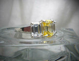 2.5ct Emerald Cut Yellow Sapphire Trilogy Engagement Ring 14k White Gold Finish