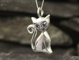 0.5ct Blue Sapphire Pendant Round Cut Cat Kitten 14k White Gold Finish NO CHAIN