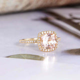 1.5ct Cushion Cut Morganite Halo Accents Solitaire Ring 14k Yellow Gold Finish