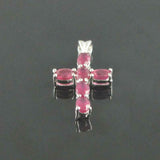 1.5ct Pink Ruby Pendant Oval Cut Christ Cross 14k White Gold Finish NO CHAIN