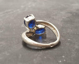 1.6ct Engagement Ring Oval Blue Sapphire Two Stone Bypass 14k White Gold Finish