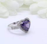 2.4ct Heart Cut Amethyst Engagement Ring Cluster Accent Halo 14k White Gold Over