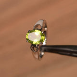 1ct Engagement Ring Oval Cut Peridot Heart Valentine Gift 14k White Gold Finish