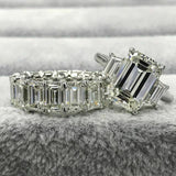 9Ct Emerald Diamond Bridal Set Eternity Band Trilogy Ring 14K White Gold Finish