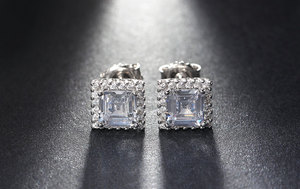 1.7ct Asscher Cut VVS1D Diamond Halo Design Stud Earrings 14k White Gold Finish