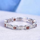 1ct Princess Cut Red Garnet Wedding Band Full Eternity 14k White Gold Finish