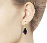 2.7ct Drop Earrings Pear Purple Amethyst Water Tear Drop 14k Yellow Gold Finish