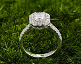 Halo Solitaire Engagement Ring 1.2ct Princess Cut Diamond 14k White Gold Finish