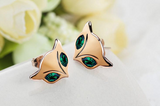 1Ct Marquise Cut Green Emerald Fox Eyes Stud Earrings Women 14K Rose Gold Finish