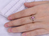 1.8ct Oval Cut Pink Ruby Diamond Floral Halo Solitaire Ring 14k Rose Gold Finish