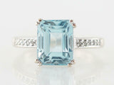 3ct Emerald Cut Blue Aquamarine Accent with Solitaire Ring 14k White Gold Finish