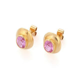 1ct Stud Earrings Oval Cut Pink Sapphire Solitaire 14k Yellow Gold Finish