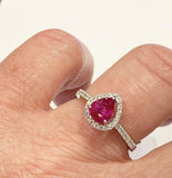 2.5ct Engagement Ring Pear Cut Pink Ruby Round Accent Halo 14k White Gold Finish