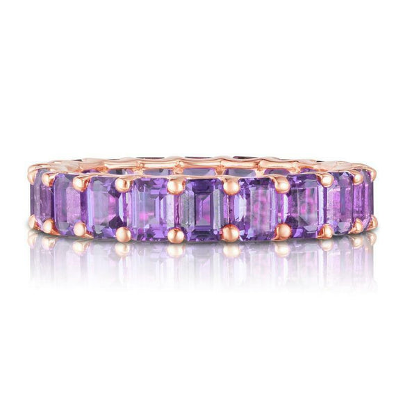 3.5ct Emerald Cut Purple Amethyst Wedding Band 14k RoseGold Finish Full Eternity