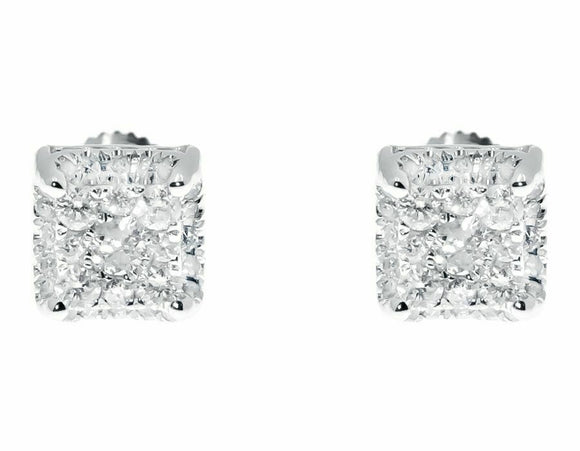 0.65ct Round Cut VVS1 Diamond Square Cluster Stud Earrings 14k White Gold Finish