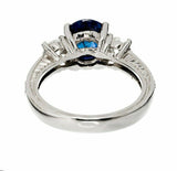 2.4ct Round Cut Blue Sapphire Engagement Ring Vintage Trilogy 14k WhiteGold Over