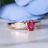 2ct Oval Pink Ruby Engagement Ring Baguette Accent Solitaire 14k Rose Gold Over