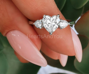 1ct Heart Simulated Diamond Three Stone Engagement Ring 14k White Gold Plated