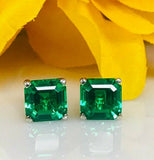 1ct Asscher Cut Green Emerald Solitaire Stud Women Earrings 14k WhiteGold Finish