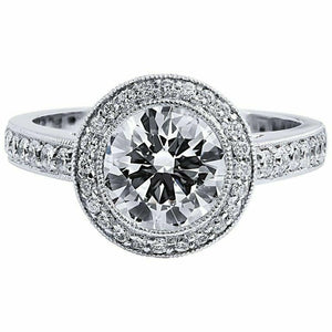 1.53ct Round Brilliant Cut Diamond Engagement Ring Halo 14k White Gold Finish