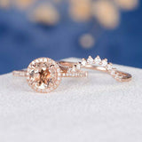 2ct Round Peach Morganite Engagement Ring 14k Rose Gold Finish Curved Bridal Set