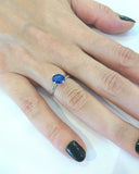 1ct Oval Blue Sapphire Engagement Ring Solitaire with Accent 18k White Gold Over