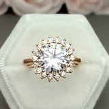 1.6ct Engagement Ring Round Cut Diamond Halo Floral Design 14k Rose Gold Finish