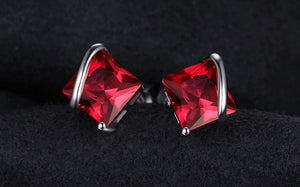 2ct Stud Earrings Princess Cut Ruby Stylish Solitaire 14k White Gold Finish