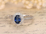 1.5ct Oval Blue Sapphire Engagement Ring 14k White Gold Finish Floral Solitaire