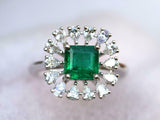 2.6ct Princess Cut Green Emerald Sunburst Ballerina Ring 14k White Gold Finish