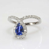 2ct Pear Blue Sapphire Engagement Ring Halo Tiara Bridal Set 14k White Gold Over