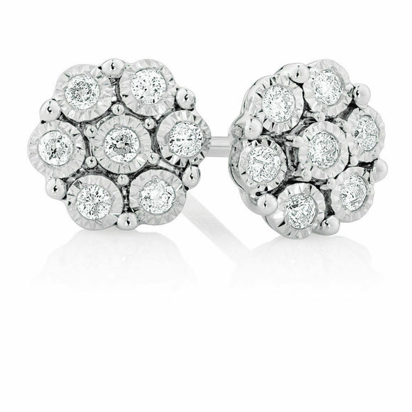 1.4ct Round Cut VVS1D Diamond Floral Design Stud Earrings 14k White Gold Finish